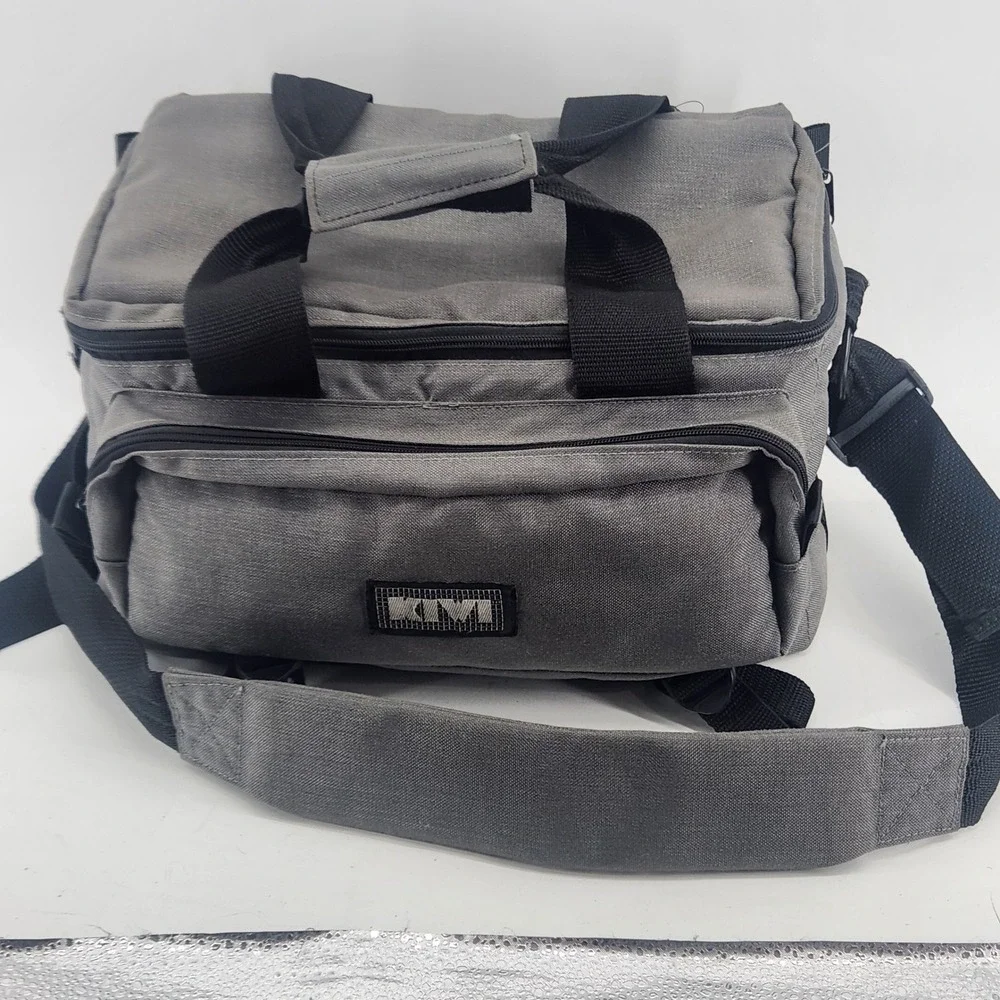 Kiwi Camera Bag Grey Canvas Multi-Pocket Shoulder Gear Bag with Padded Strap